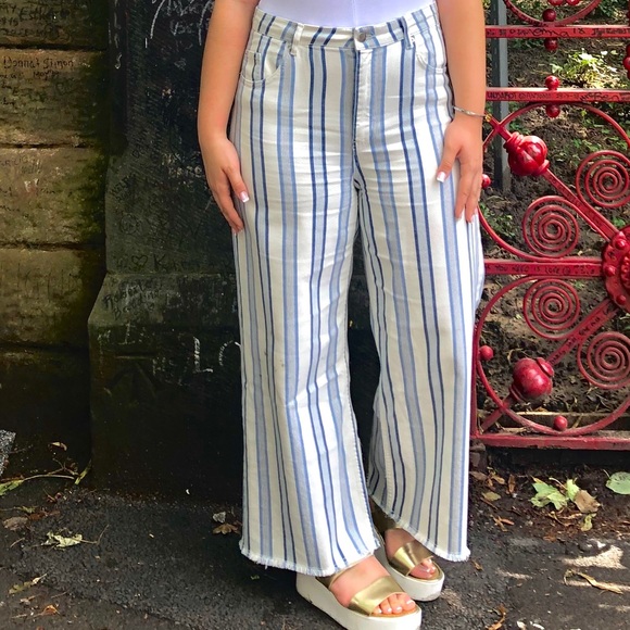 Blue & White Striped Highwaisted Wide Leg Pants - Picture 11 of 13